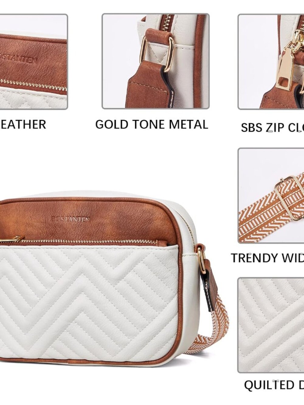 Quilted Crossbody Bags for Women Vegan Leather Purses Shoulder Handbags with Wid - Picture 5 of 6